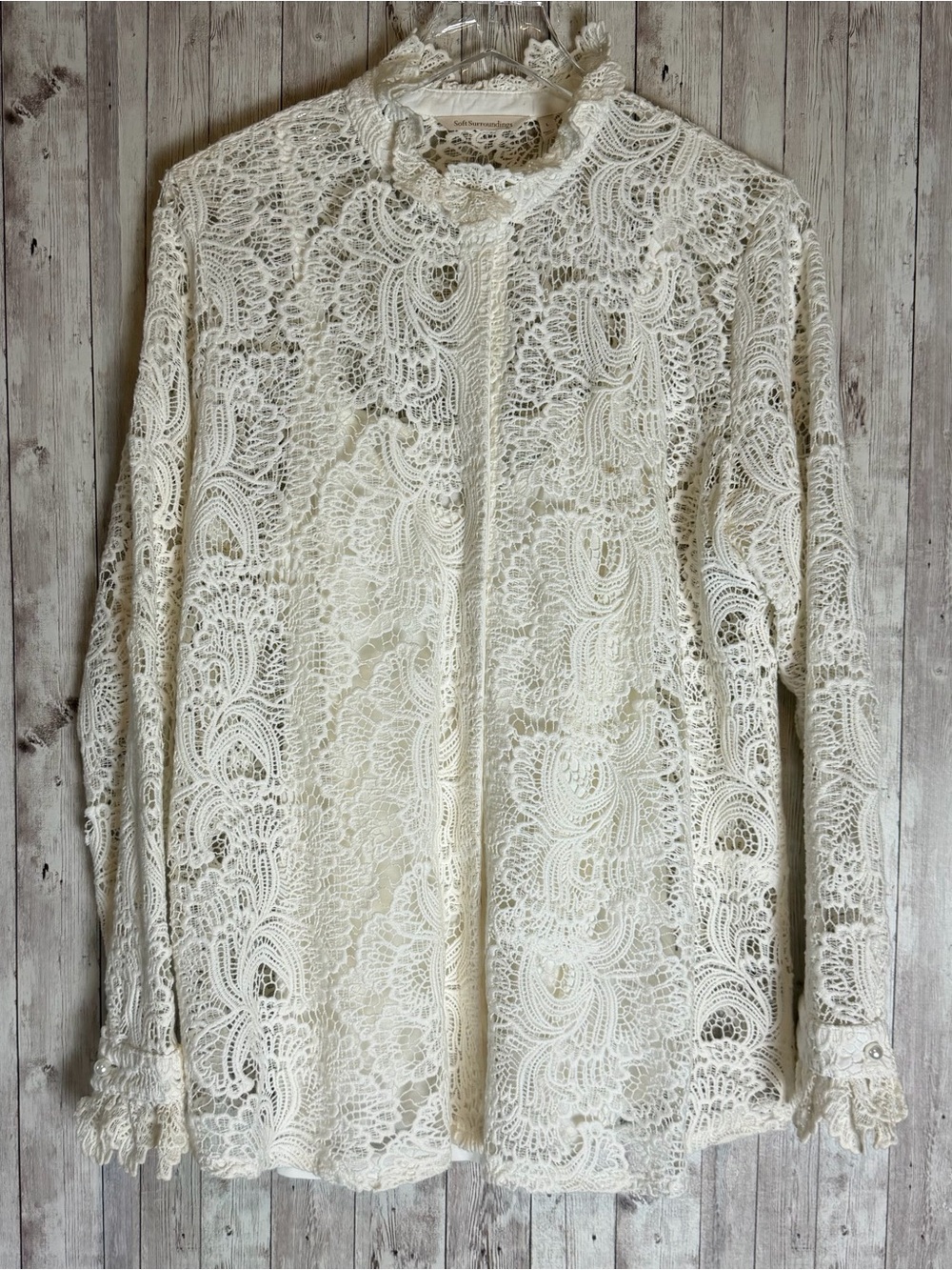 Soft Surroundings LaSalle Cream Lace Ruffled Blouse w/Cami Large